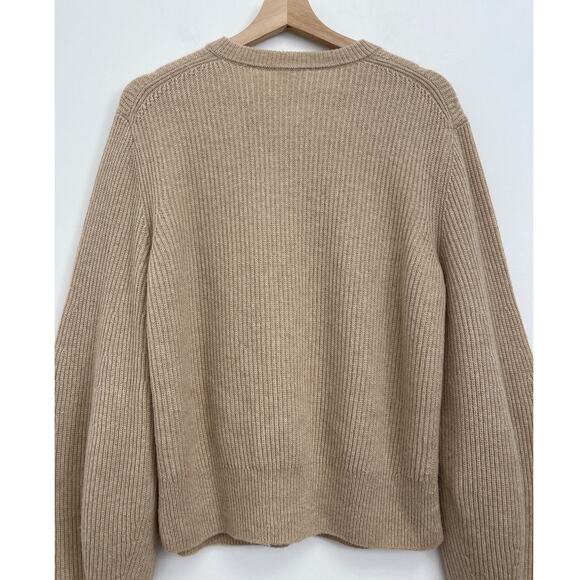 Lafayette 148 100% Cashmere Ribbed Balloon Sleeve Luxury Camel Cardigan - Large - Picture 6 of 10